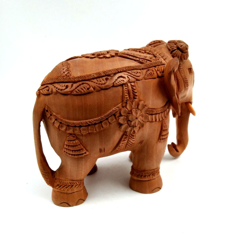 Wooden Elephant Down Trunk Show Piece L2.75" x W5" x H4"